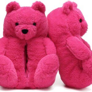 Women Fluffy Teddy Bears Slippers Plush House Animal Non-Slip Warm Shoes